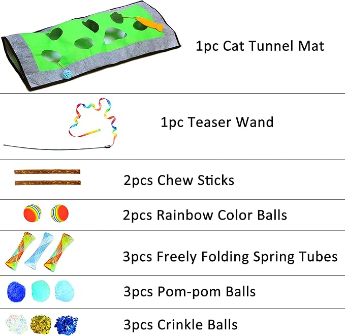 Youngever 15 Cat Toys Kitten Toys Assortments, Cat Crinkle Play Mat, Cat Teaser Wand Interactive Toys Cat Springs, Crinkle Balls for Cat, Puppy, Kitty, Kitten