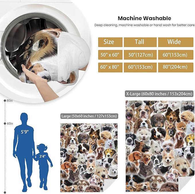 Large Fleece Throw Blanket for Couch Sofa, Fuzzy Soft Cozy Blankets and Throws Warm Lightweight Plush Lap Blanket for Women Men, 50 x 60 inches, Cute Dogs Pattern