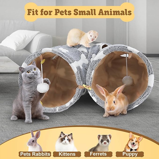 Cat Tunnel - 10‘’ Large Collapsible Cat Tunnels for Indoor Cats, Kittens, Rabbits, Ferret - Bone