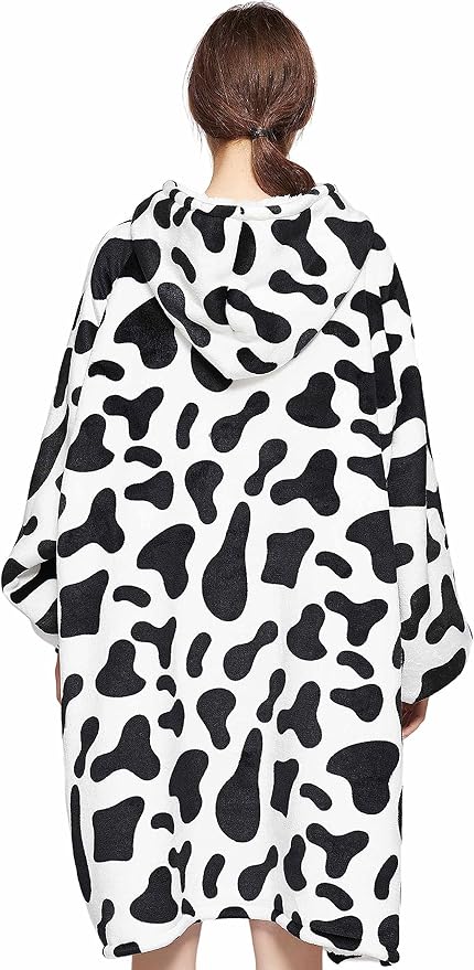 KFUBUO Wearable Blanket Hoodie for Adults Sherpa All Patterns Oversized Sweatshirt Blanket with Pockets Printing-dairycow