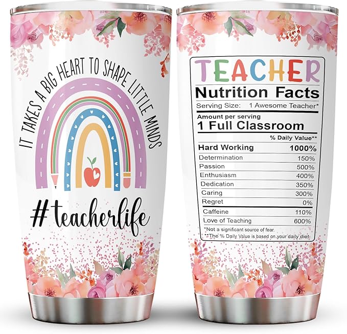 34HD Teacher Tumbler with Lid, 20oz Stainless Steel Coach Life Mug, It Takes Big Heart To Shape Little Minds Cup, Unique Gifts for Teacher Appreciation Birthday Christmas School