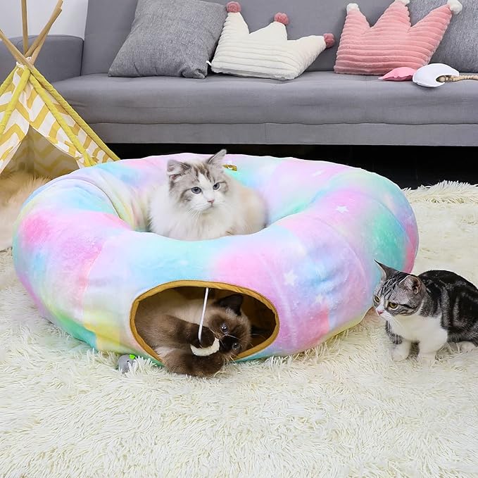 Cat Tunnel Bed, Cat Tunnels Cat Toys for Indoor Cats S-Shape Cat Tube and Cat Donut Tunnel Cave Large Cat Toys Interactive Cat Stuff Supplies