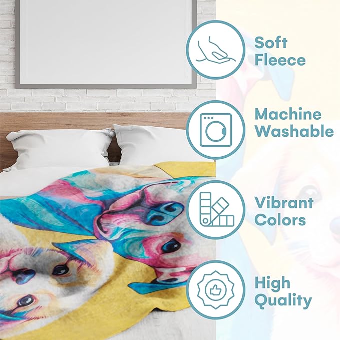 Dawhud Direct Pitbull Puppy Fleece Blanket - Soft Plush, Cozy Throw for Kids and Adults, Colorful Dog Blanket with Pitbull Puppy Print, Ideal for Beds, Couches, and Travel - 60 x 50 Inches, Yellow