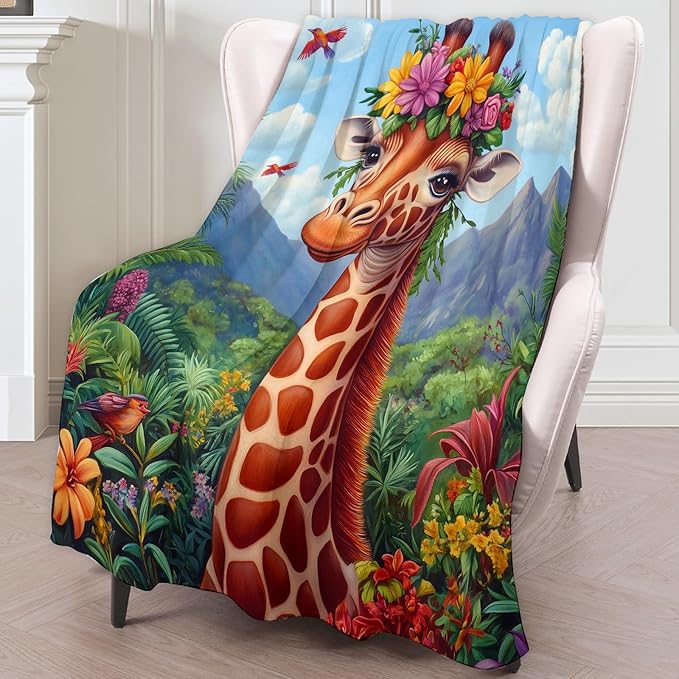 Aesthetic Giraffe Theme Blanket - Super Soft, Cozy, Lightweight Flannel Throw - Warm, Plush Blanket for Couch, Bed, Office, Travel, Outdoor Ideal Gift for Adult - 50×60in