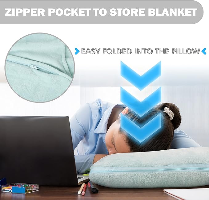 Solaris Travel Wearable Blanket with Sleeves, 2 in 1 Packable Airplane Pillow Blanket for Adult Women Men, Soft Cozy Warm Snuggy Body Blanket for Outdoor Indoor Home Lounge, Aqua