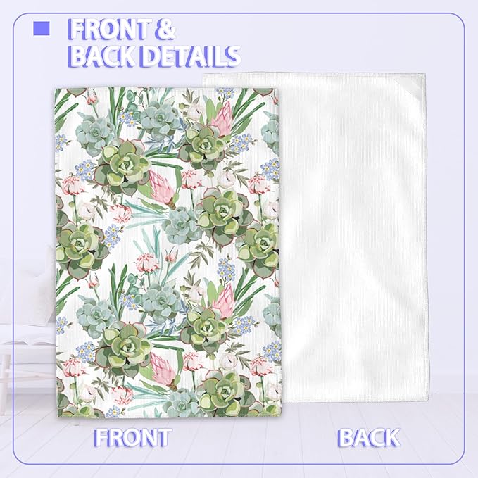 Succulent Herbs Bath Hand Towels for Bathroom Decorative,Flowers Soft Absorbent Hand Towels for Kitchen Home Gym Beach 16"x24"