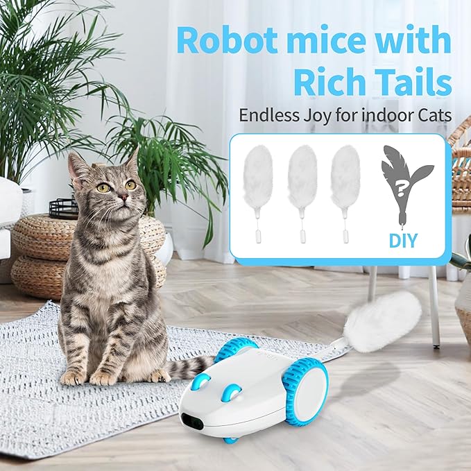 PETGEEK Automatic Cat Mouse Toys Interactive Cat Toys for Indoor Cats, Smart Sensing Moving Squeaky Mouse Cat Toys, USB Rechargeable Best Gift for Birthday, Thanksgiving, Christmas, New Year