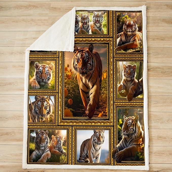 Feelyou Kids Tiger Fleece Throw Blanket 40"x50" Wild Animal Sherpa Blanket for Bed Sofa Couch Safari Cat Print Plaid Plush Blanket Women Men Fuzzy Blanket