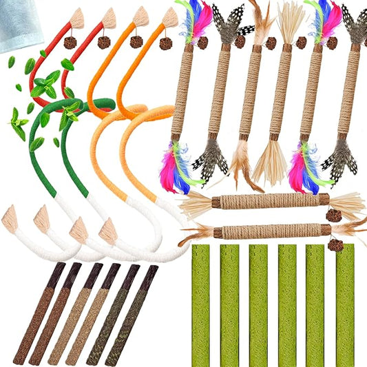 Cat Toys 24Pack Cat Grass Treat Catnip Toy with Silvervine for Indoor Kitten Toys Wood Cat Chew Rope Kitten Grass Stick for Teeth Cleaning Cat Snack for Kitty Cat Nip Dental Care Cat Self Play