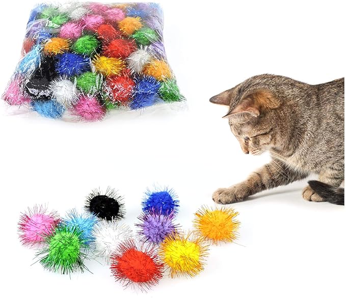 Andiker Cat Crinkle Balls, 2.36 Inches Colorful Cat Balls Chew and Chase Cat Mylar Crinkle Balls Lightweight Cat Toys for Indoor Cats Kitten to Keep Fit and Active (100pc)