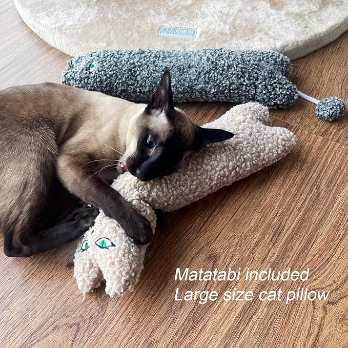 Catnip Silvervine Matatabi Pillow for Cats & Kittens,Cat Kicker Toy,Large Size Cat Pillow Soothing Plush Cat Toy(Beige).