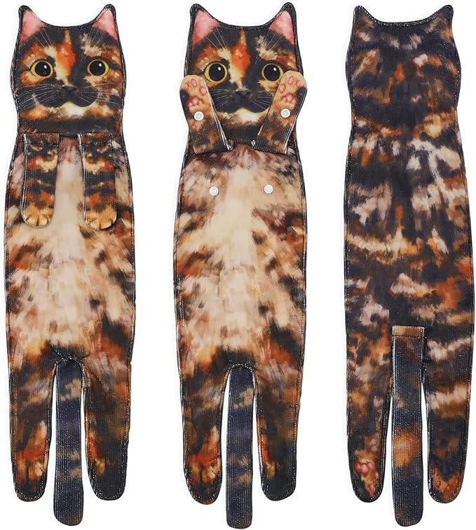 Cat Funny Hand Towels for Bathroom Kitchen- Cute Decorative Kitten Decor Hanging Face Towels- Unique Housewarming Valentines Mothers Birthday Gifts for Women Mom Cat Lovers
