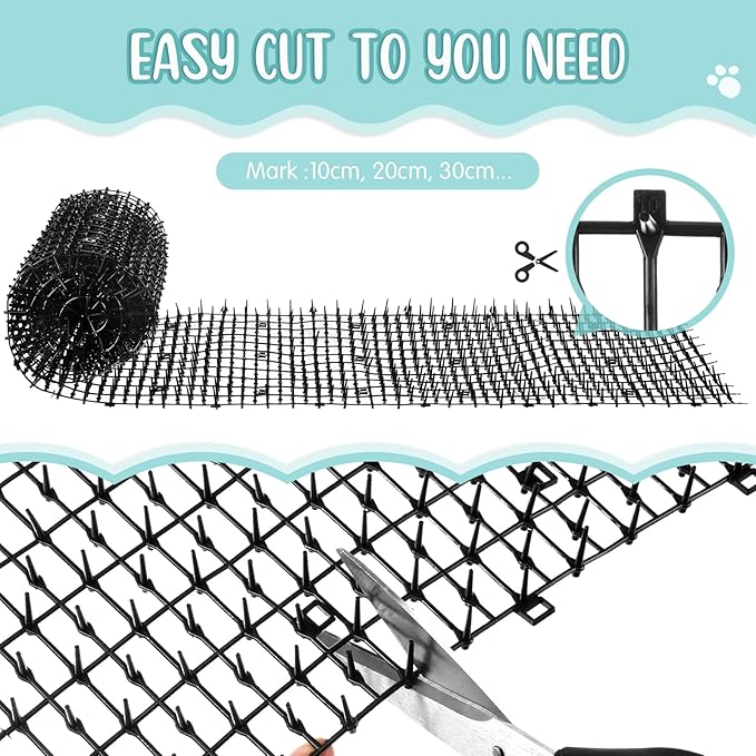 Sanwuta 2 Pcs 26.3 ft Cat Spike Mat Outdoor Cat Deterrent Mat with Spikes Prickle Strips Indoor Dog Digging Deterrent Anti Cats Network Cat Spikes with 10 Staples for Garden Fence (Black)