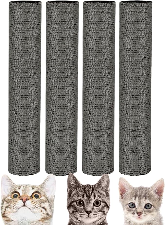 BNOSDM 4 Pcs M8 Cat Scratching Post Replacement Pole 15”x2.75” Cat Scratcher Posts Refill Sisal Scratch Part for Refurbishment Hemp Spare Cat Furniture Accessories Ash Black