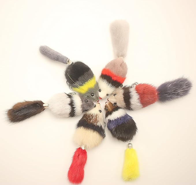 Fosrion Real Mink Fur Cat Hunt Bites Toy with Three Section Retractable Carbon Fiber Rod(3 Mink Fur Mouse, Only Tail)
