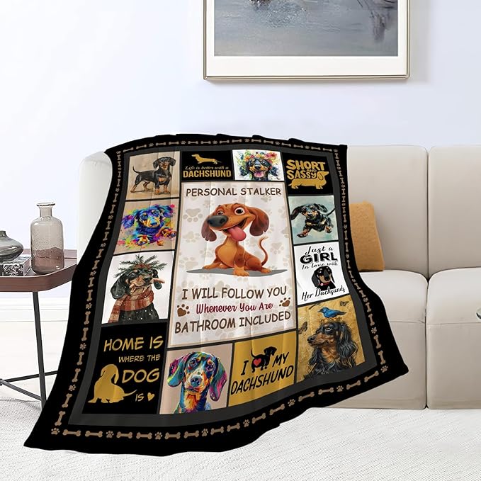 Dachshund Dog Blanket Cute Dachshund Decor Throw Blanket Super Warm Soft Plush Lightweight Fleece Flannel Blanket Gifts for Dog Lovers Girls Boys Women Men Adults for Winter Couch 50"X60"
