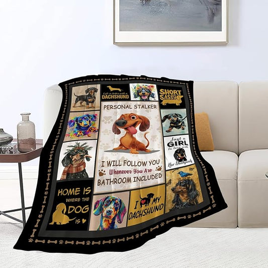 Dachshund Dog Blanket Cute Dachshund Decor Throw Blanket Super Warm Soft Plush Lightweight Fleece Flannel Blanket Gifts for Dog Lovers Girls Boys Women Men Adults for Winter Couch 50"X60"