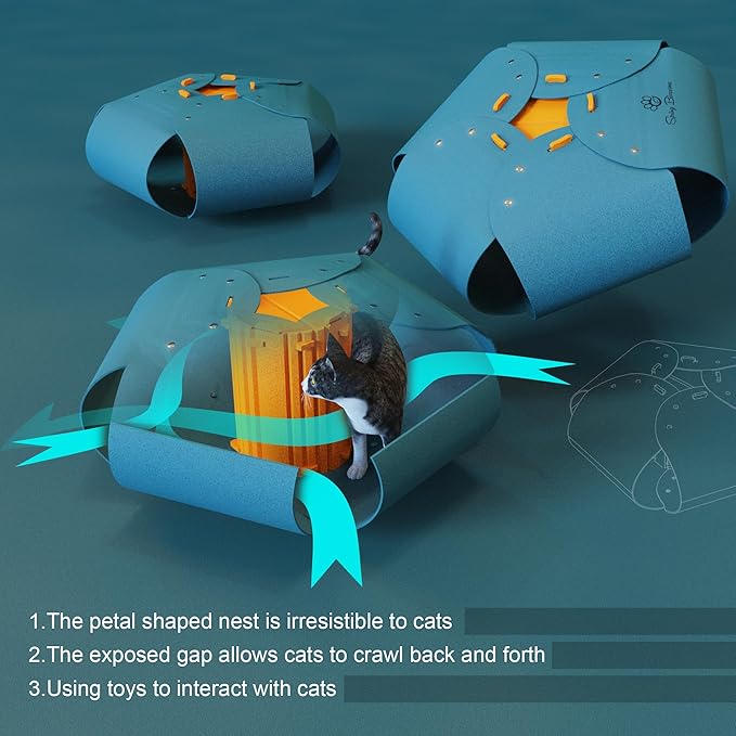 Spring Blossoms Cat Tunnel, Cat Cave for Indoor Cats Bed,Scratch Resistant Cat Toys for Medium Large Cats Hide and Seek Toy (Peacock Blue)