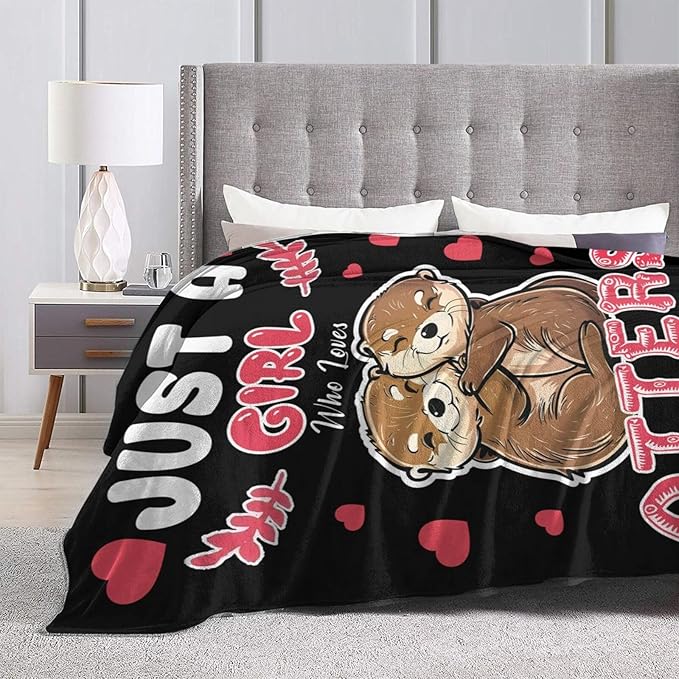 Otters Blanket Cute Otters Throw Blanket Just A Girls Who Loves Otters Decor Stuff Merch Cozy Print Flannel Fleece Soft Plush Fuzzy Warm Lightweight Bedding Otters Gifts for Women Teenager 50"X40"