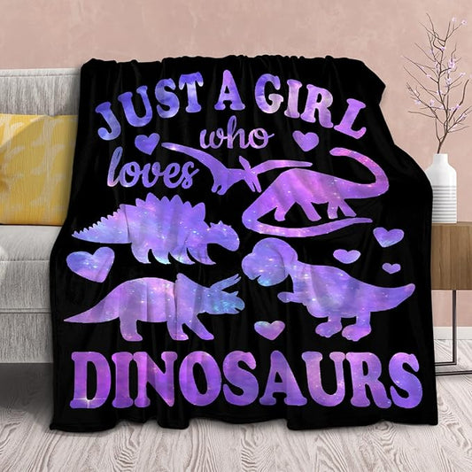 Dinosaur Blanket Gift for Women Kid Plush Just A Girl Who Loves Dinosaurs Soft Throw Dino Comfy Sheet Jurassic Animal Lover Fans Gifts Lightweight Flannel Blankets for Couch-60x80 Inches