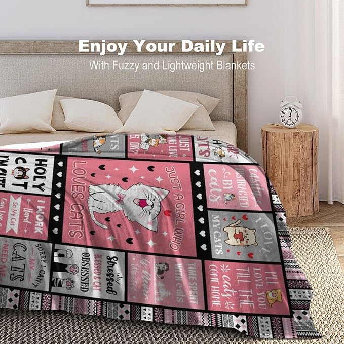 Cat Blanket Gifts for Girls Women Cats Gifts for Cat Lovers Soft Warm Cats Flannel Throw Blanket for Kids Adults 50"X40"
