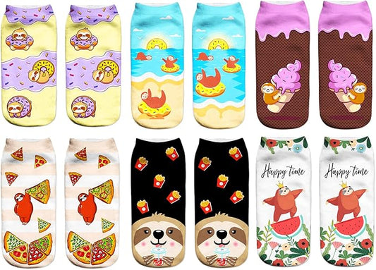 Benefeet Sox Womens Girls Funny Crazy Ankle Socks - Fun Novelty 3D Print Pattern Silly Cute Animal Food
