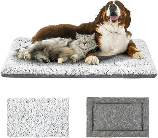 2 in 1 Dog Bed Crate Pad Mat Washable Reversible (Cool & Warm) Soft Fluffy Pet Kennel Beds for Large Medium Small Puppy Cat Sleeping Mattress Machine Wash Dog Cooling Mats (Grey, 41"*27"1.5")