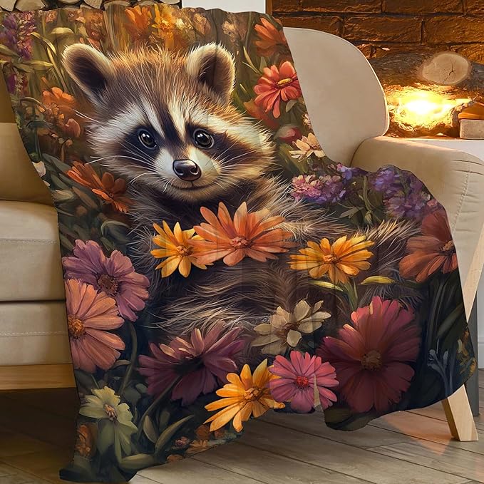 Raccoon Throw Blanket Raccoon Gifts for Kids Girls Boys Adults Women Men Soft Cozy Warm Plush Fluffy Fuzzy Fleece Blanket Decor 40''X50''