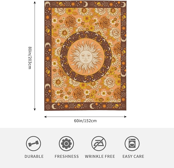 Sun and Moon Bohemia Soft Throw Blanket Flannel Fleece Blankets Warm Cozy Lightweight Fuzzy Blanket for Bed Sofa Couch Home Decor 80"X60"