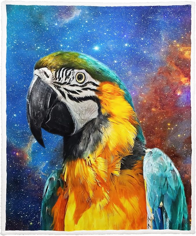 Parrot Sherpa Blanket, Colorful Macaw Fleece Throw Blankets for Couch Sofa Bed, Super Soft Warm and Lightweight, 60" x 80"