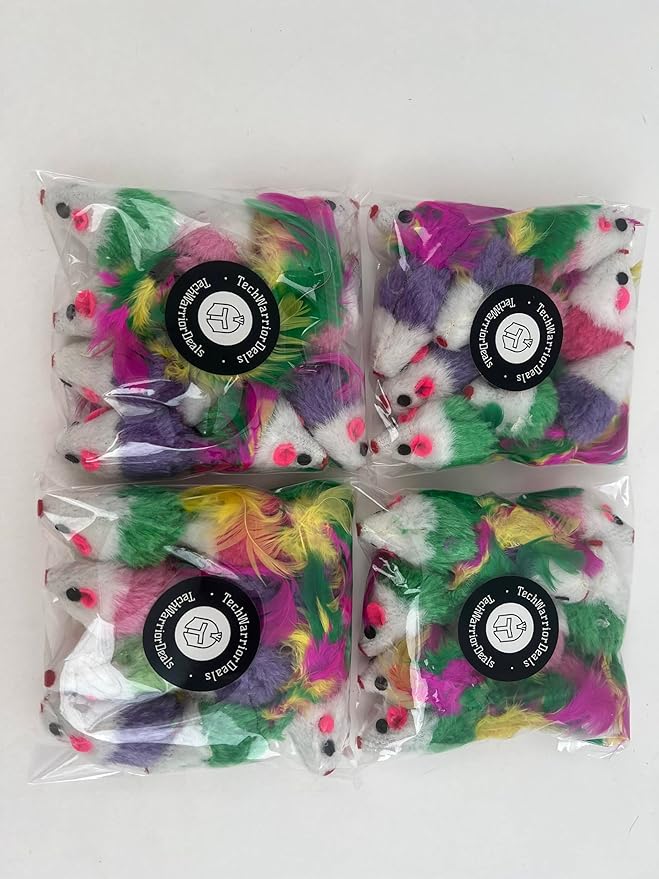 10PCS Cat Toy Mice Rattle Set,Interactive Cat Toy for Indoor Cats and Kittens,Assorted Color Catnip Toys Feather Tail