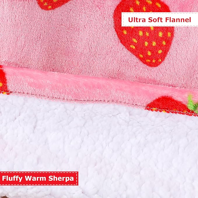 THREE POODLE Wearable Blanket Hoodie, Oversized Sherpa Sweatshirt Blanket for Adults Women Men, Warm Cozy Strawberry Hooded Blanket, Gifts for Mom Girlfriend