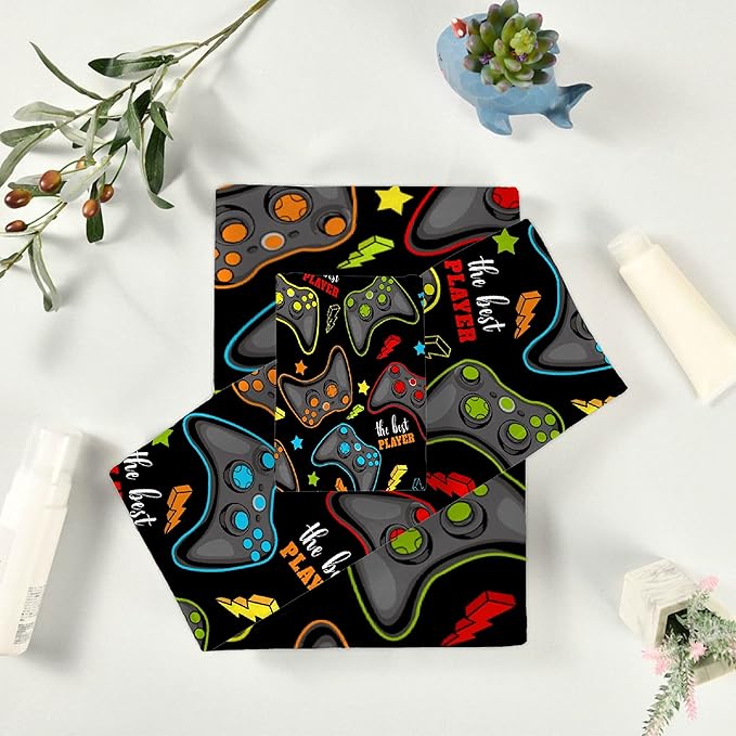 Gaming 3 Piece Towel Bathroom Sets, 1 Bath Towel, 1 Washcloth, 1 Hand Towel, Cotton Fast Dry Soft Absorbent Towel Set for Home Kitchen Family