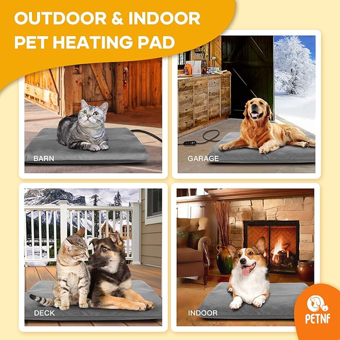 Outdoor Pet Heating Pad for Cats Dogs,Upgraded 6 Levels Adjustable Temp Cat Heating Pad with Timer,Electric Cat Heated Pad Mat for Dog Cat House,Waterproof Heat Pet Cat Bed with 6.69ft Chew Proof Cord