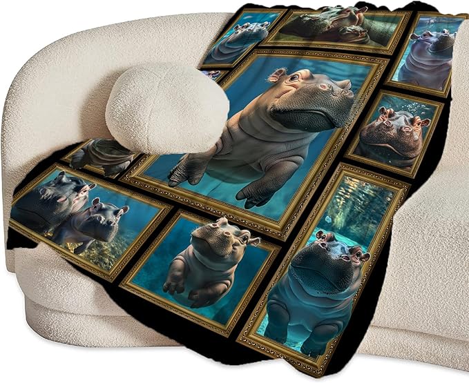 Hippo Throw Blanket Ultra Soft Cozy Cute Hippo Blanket Fleece Fuzzy Plush Hippo Lovers Decor Gifts for Women Girls Adults Couch Sofa 60"x50"