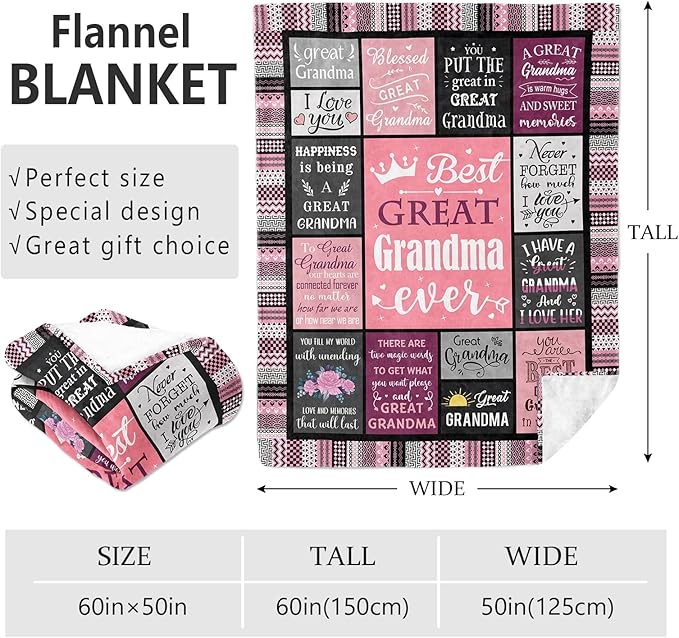 Great Grandma Gifts Blanket, 60"x50", Christmas/Birthday Gifts for Great Grandmother