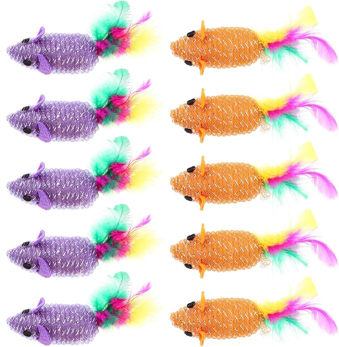 TEHAUX 10pcs Cat Toy Mice, 2.8” Mouse Cat Playing Props Cat Color Tail Mouse Toy Cat Teaser Interactive Toy Funny Cat Toy Mouse Toys for Cats Kitten, Random Color
