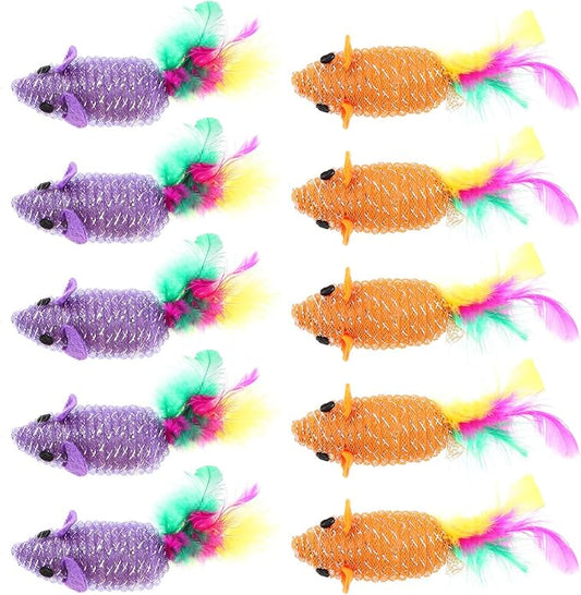 TEHAUX 10pcs Cat Toy Mice, 2.8” Mouse Cat Playing Props Cat Color Tail Mouse Toy Cat Teaser Interactive Toy Funny Cat Toy Mouse Toys for Cats Kitten, Random Color