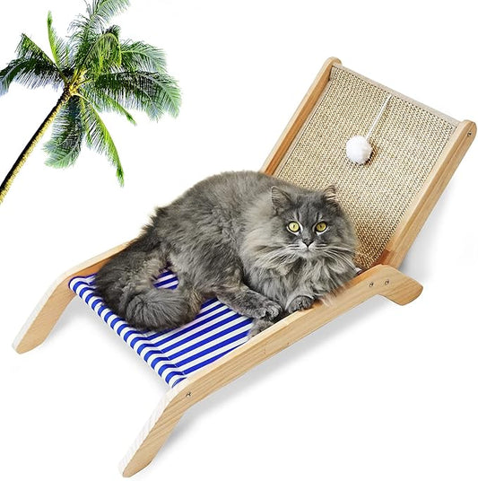 PETKARAY Beach Chair Cat Hammock, Elevated Cat Beds for Indoor Cats, Original Cozy Cat Lounger with Sisal Scratcher and Toy Ball