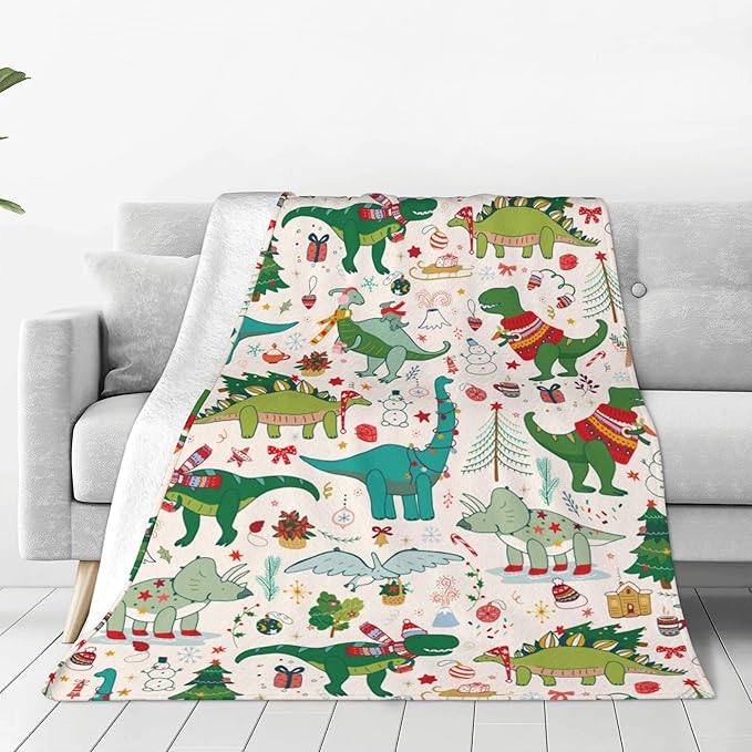 Cute Christmas Dinosaur Blanket Kids Blanket Flannel Lightweight Throw Blankets Gifts for Boys Girls Adults 60"x50"