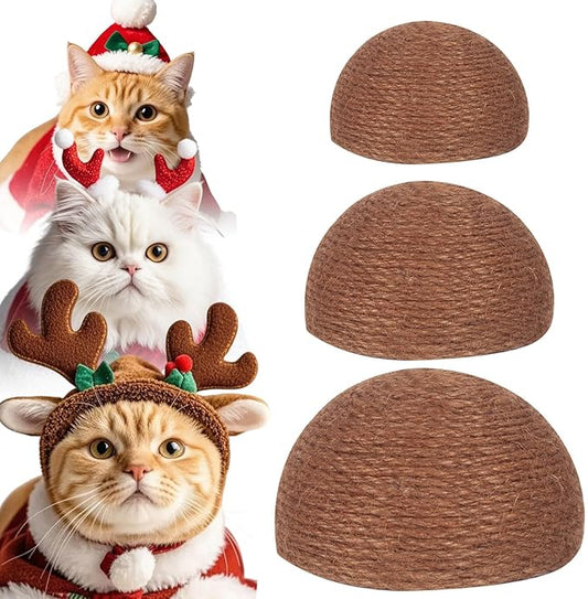 PowerKing Replacement Cat Scratching Post Caps, 3 Pieces Natural Sisal Mushroom Caps Cat Scratch Post Refill Parts for Refurbishment Decoration (Brown)