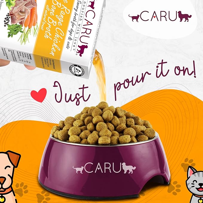 Caru Free Range Chicken Bone Broth For Dogs And Cats, Moistens Dry Food Or Pour Over Freeze Dried Raw Food, Grain And Gluten Free, Non-Gmo Ingredients (1.1 Lbs)