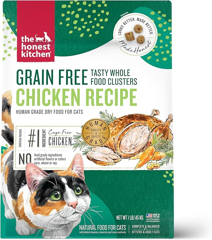 The Honest Kitchen Whole Food Clusters Grain Free Chicken Dry Cat Food, 1 lb Trial Pouch