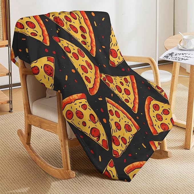 Funny Pizza Food Print Blanket Weird Cute Throw Blankets Gifts for Couch Sofa Bed Stuff Decor Lightweight Cozy Fleece Plush Flannel Bedding for Lover Men Women 40"x50"