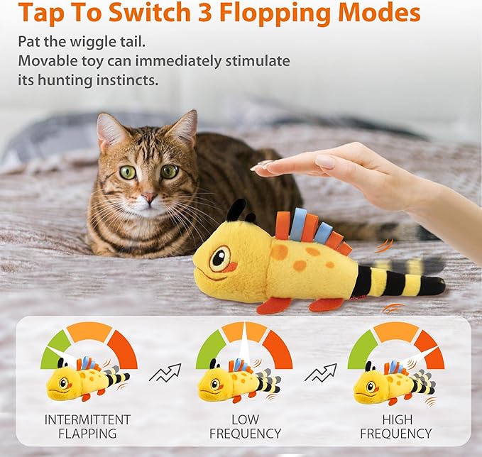 Gigwi Flopping Lizard Interactive Cat Toys with Catnip & Silvervine, Floppy Wiggle Cat Toy for Indoor Cats, Moving Activated Cat Kicker Toys, Electric Kitten Toys with USB Rechargeable