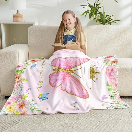 Butterfly Throw Blanket for Girls Teens Women Toddler Watercolor Blanket Soft Fuzzy Flannel Bed Blanket Plush Butterfly Birthday Gifts for Women Girls Mom Kids Teens Adults,60”x80”