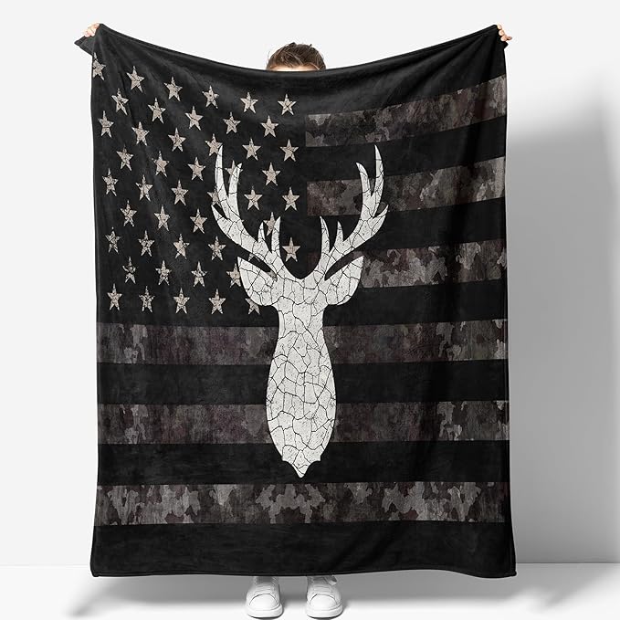 American Flag Deer Blanket Gifts for Boys Men Women Girls Birthday Christmas Valentine Presents US Flag Theme Decor Bedroom Living Room Couch Sofa Bed Soft Cozy Kids Adults Teen Fleece Throws 60"x50"