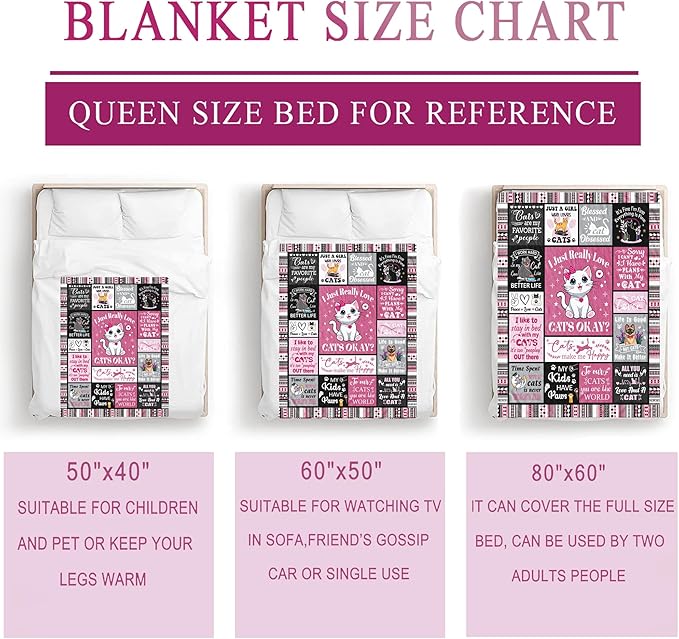 Cat Blanket, Cats Gifts for Girls Women, Cat Gift for Cats Lovers, Birthday Gifts Decor Throw Blanket 50" x 40"