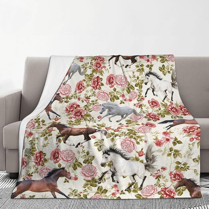 Horse Soft Throw Blanket Flannel Fleece Blankets Warm Cozy Lightweight Fuzzy Blanket for Bed Sofa Couch Home Decor 80"X60"