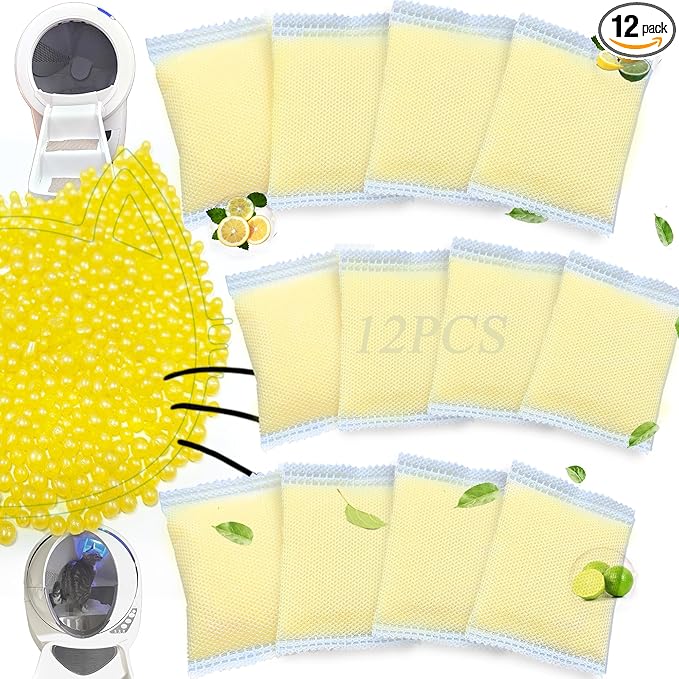 12 Pack Odor Remover Refills Compatible with Whisker OdorTrap Pod, Cat Toilet Odor Eliminates Deodorant for Litter-Robot and Traditional Litter Boxes, Litter Deodorizer (Lemon)